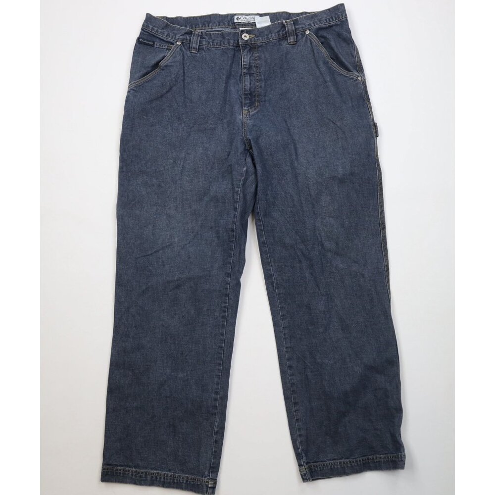 Vtg Y2K Columbia Mens 40x32 Distressed Baggy Wide Leg Denim Jeans Blue Cotton